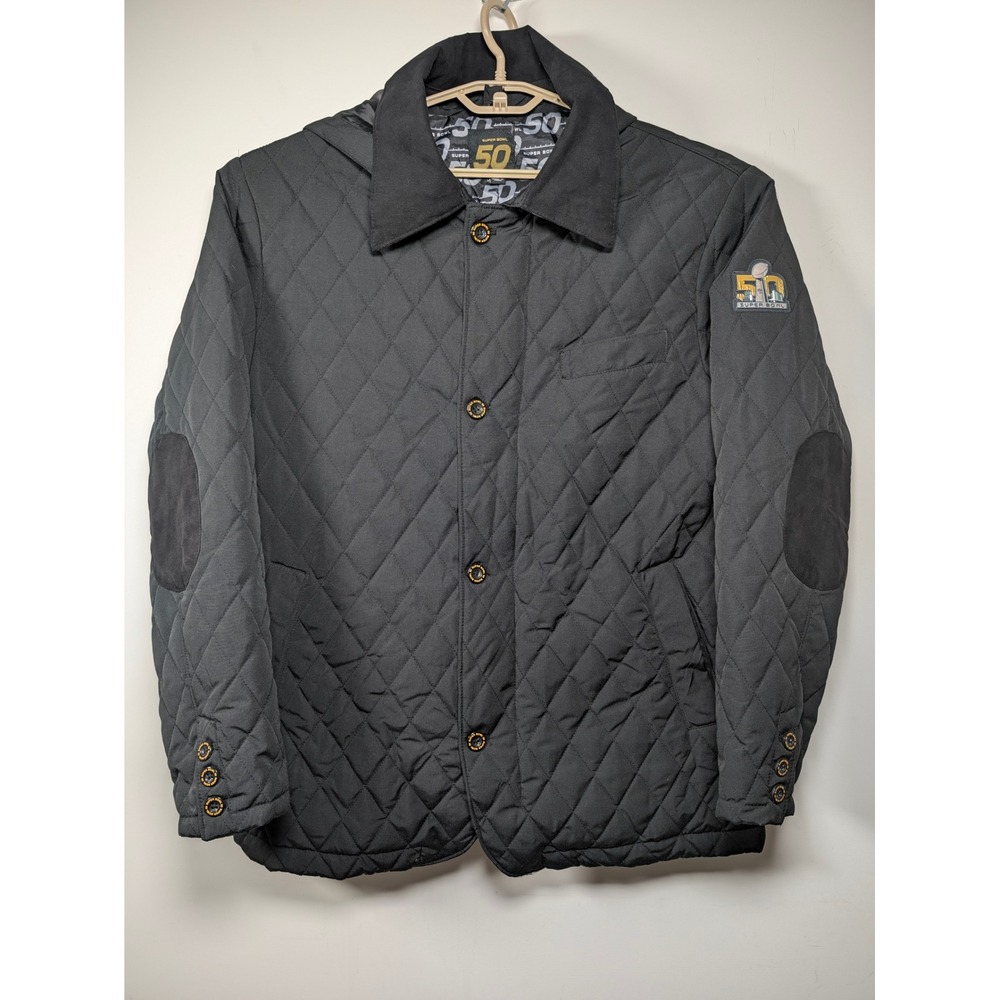 NFL Mens Super Bowl 50 Quilted Jacket Detachable Hood Black Regular Fit XL